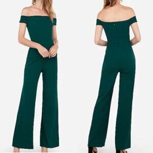 Express Off-The-Shoulder Wide Leg Jumpsuit in Green XS